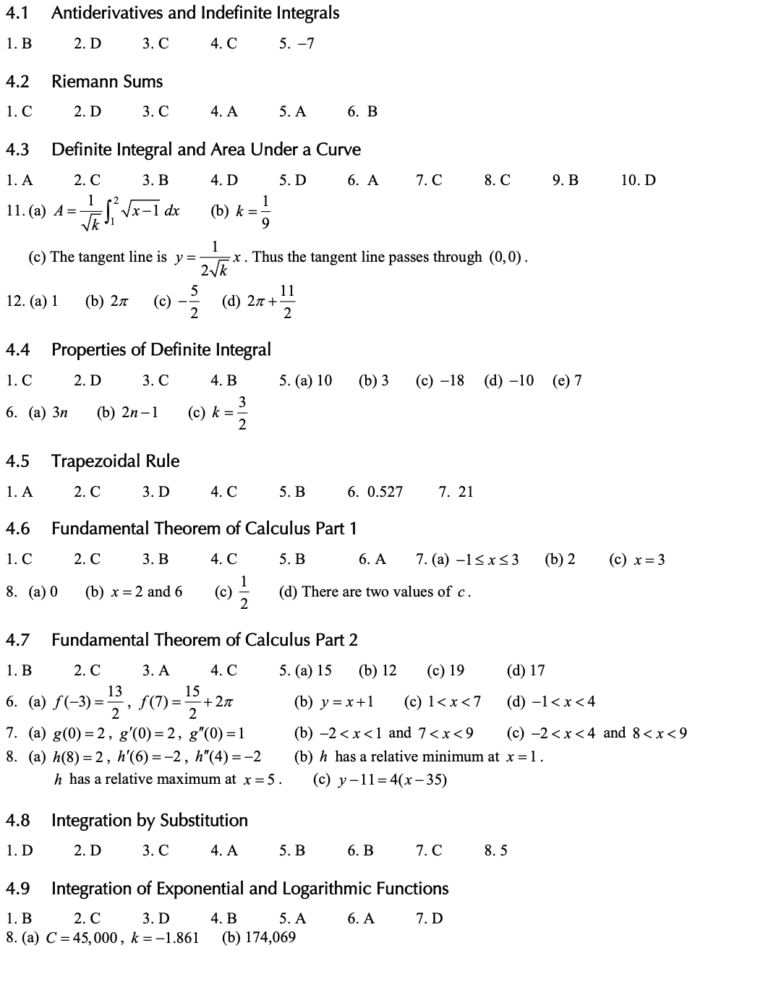 Answer Key(AP Calculus AB and BC Practice)